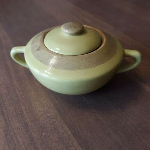 Brock Desert Mist Ceramic Chartreuse & Brown Sugar Bowl with Lid - Picture 1 of 11
